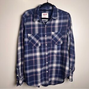 Mossimo Supply Co. Boyfriend Fit Blue Plaid Flannel Shirt Size Large EUC